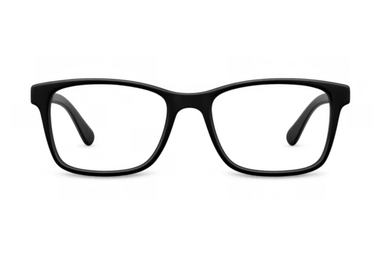 Stylish black frame eyeglasses offering clear vision, optical aid, and eyewear fashion for students and professionals. Transparent png