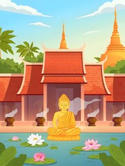 Buddha statue in Thailand temple Wat Phra Kaew golden sculpture