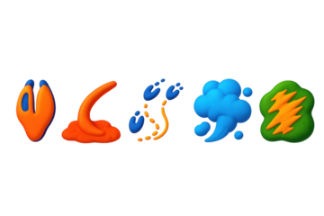 Series of cartoon characters with different colors and shapes