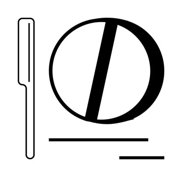 Black circle intersected by a diagonal line, parallel horizontal lines, and a vertical shape. Ideal for modern design, minimalism, abstraction, geometry, branding, decor logos simple flat metaphor