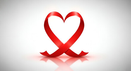 Coração vermelho luminoso formado por fita da conscientização em fundo minimalista clean