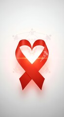 Coração vermelho luminoso formado por fita da conscientização em fundo minimalista clean