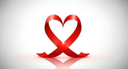 Coração vermelho luminoso formado por fita da conscientização em fundo minimalista clean