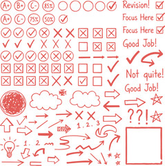 A set of hand-drawn doodle arrows with love heart symbols for Valentine's Day sale design vector illustration