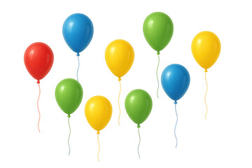 Colorful birthday balloons floating for celebration and party decoration, festive air elements on transparent background