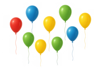 Colorful birthday balloons floating for celebration and party decoration, festive air elements on transparent background