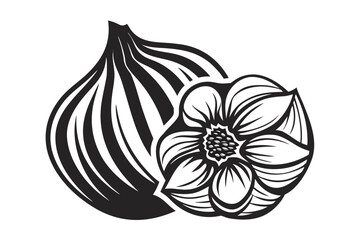 A fig next to a stylized flower in monochrome creates beautiful contrast