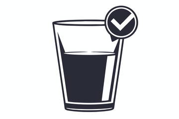 A full glass shows a white check mark in a black circle