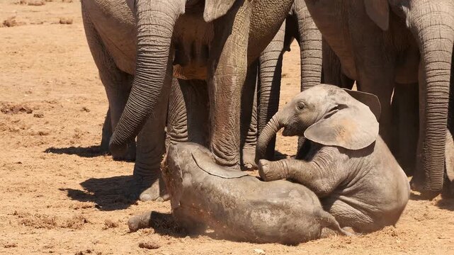 two baby elephants play with each other high-spirited 341
