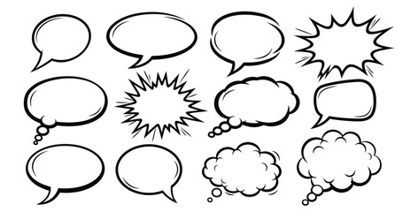 Fototapeta premium Collection of comic speech bubbles and thought balloons in black and white vector art