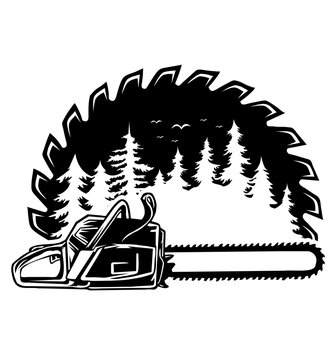 wood saw blade forest scene
