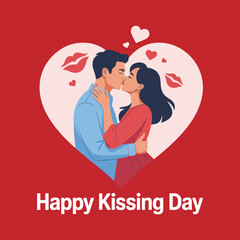 Happy Kissing Day Illustration with Romantic Couple Kissing and Heart Background – Valentine Week Love Design