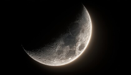 Naklejka premium Waning Crescent Moon With 14% Surface Visibility: Describing The Current Lunar Phase With A Decreasing Illuminated Area.