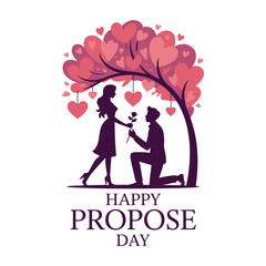 Romantic Propose Day Illustration with Couple Silhouette, Rose and Heart Tree – Valentine Week Design