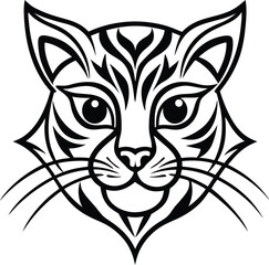 Fototapeta premium Stylized tribal cat face with bold black and white lines