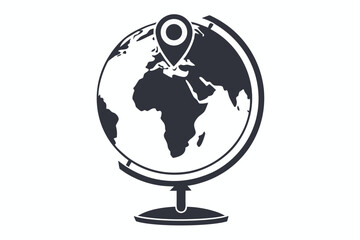 A globe with a pin marker on Europe indicates global destination and location