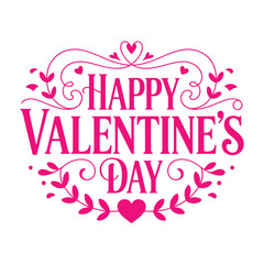 Happy Valentine’s Day Typography Design with Decorative Heart Elements