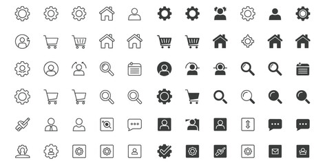 Collection of various vector icons representing settings users and ecommerce elements