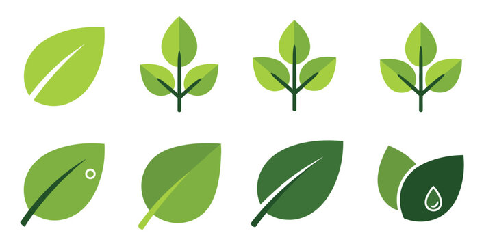 Collection of green leaf icons representing nature growth and environmental awareness