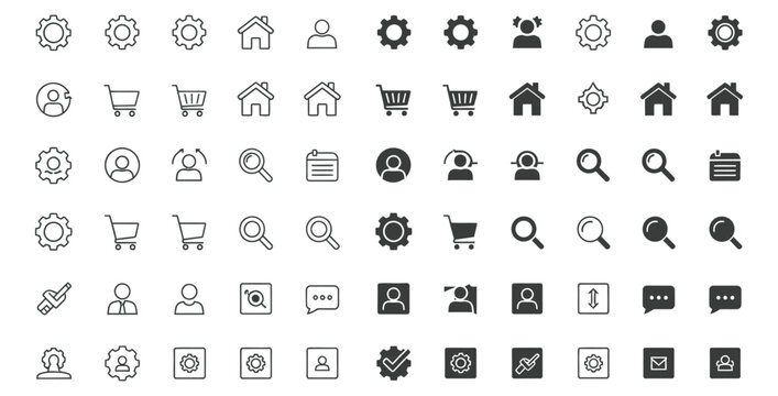 Collection of various vector icons representing settings users and ecommerce elements