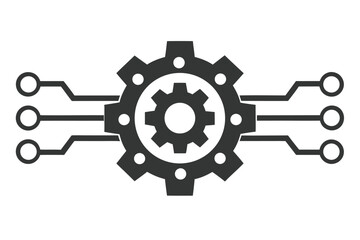 A gray gear has three connecting lines on each side of it