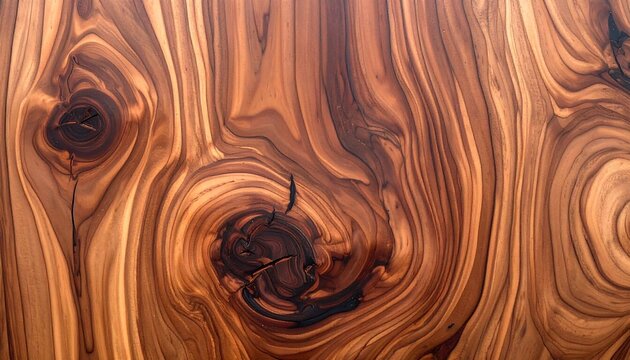 Close-up of a polished wooden surface, showcasing intricate grain patterns