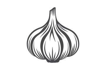 A monochrome garlic bulb showcases the layered structure and organic form in a minimalist style