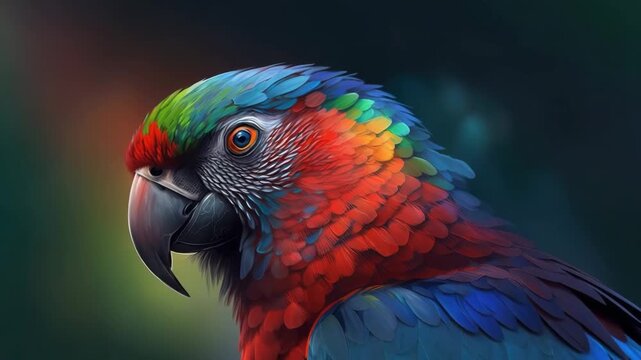 Colorful parrot close-up on dark background 