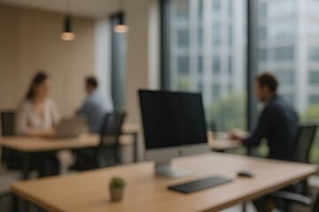 Ambiente de escrit&oacute;rio com fundo desfocado. 