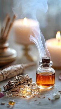 Herbal incense on the background of the room. Selective focus. Nature.