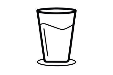 A simple black and white drawing shows a glass with liquid inside