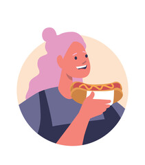 Woman eating hot dog treat