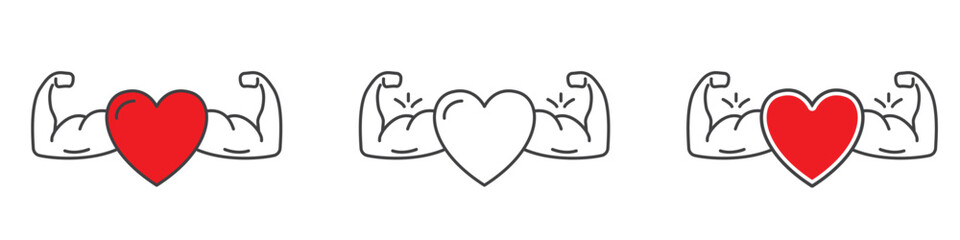 Heart with muscle linear icon isolated on transparent background. Strong and healthy heart icon set. Clean cardio health, fitness, wellness, and medical care symbol.