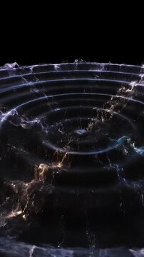 Extremely slow motion ripple effect of a quantum energy field vibrating and decaying on a solid black void energy, solid, down