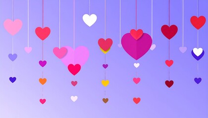 Colorful Hearts Hanging on Strings - A Valentines Day Celebration.