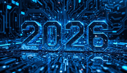 Futuristic 2026 Metallic Digital Circuit Technology Design