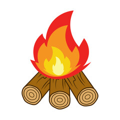 Campfire with Burning Logs Vector Illustration. Perfect for camping designs, outdoor adventure themes, childrens books, activity worksheets, stickers and educational materials.
