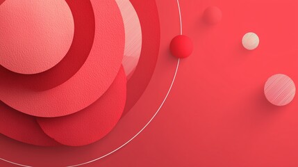 Layered red circular abstract composition with floating spheres and elegant luxury depth lighting.
