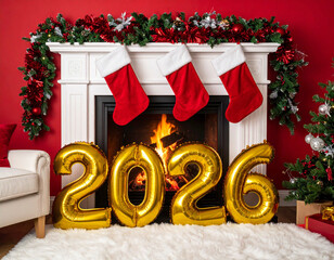 Festive living room scene with gold digits celebrating the holiday season in a cozy atmosphere