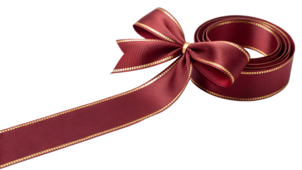 Elegant burgundy ribbon isolated PNG on transparent background, festive decoration element for gift wrapping and holiday designs