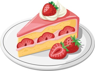 Slice of strawberry cake with fresh strawberries on a white plate dessert sweet