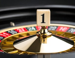 Close-up of a roulette wheel with the number one in clear focus