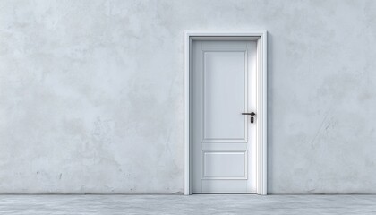 Fototapeta premium White Wall With A White Door Ajar. A Simple And Elegant Design Featuring A White Door Against A White Wall.