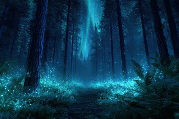 Obraz premium Mystical forest with glowing fireflies