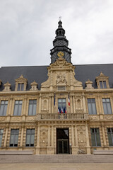 Reims, Marne, Grand-Est, France, August, 28th, 2025, Champagne Area, Decorative historical monument, Intricately designed civic building, Majestic town hall with elaborate architectural
