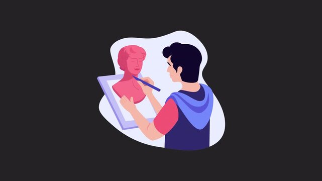 Person sculpting a 3d Ai model in midair 2D Motion Graphics Animation Alpha channel