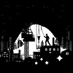 Fototapeta premium Worker Operating Crane at Night