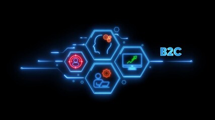 B2 C business concept with glowing neon icons and text technology - Powered by Adobe