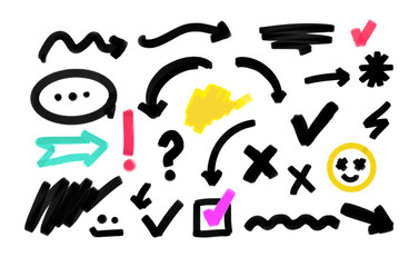 Hand drawn marker sign illustration set