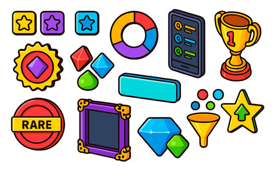 NFT Rarity Icons. Isometric vector illustration set NFT Rarity and Ranking: rarity tier icons, rarity percentage chart, top ranked